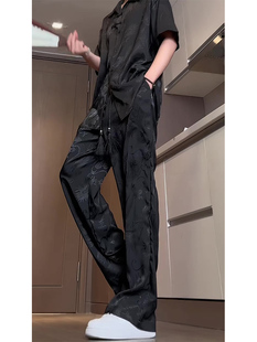 新中式男装中国风裤子设计感小众直筒西裤垂坠感高级感夏季冰丝裤