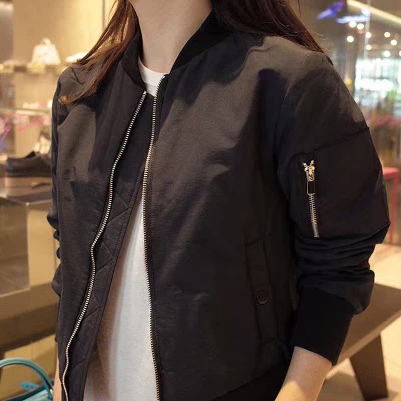 香港女装早春新款短款黑色棒球服宽松飞行员夹克衫休闲外套女