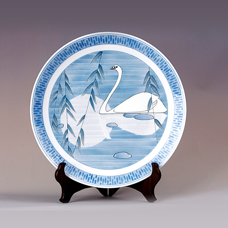红官窑鹅潭夜月手绘陶瓷挂盘醴陵釉下客厅装饰艺术品中式客厅摆件