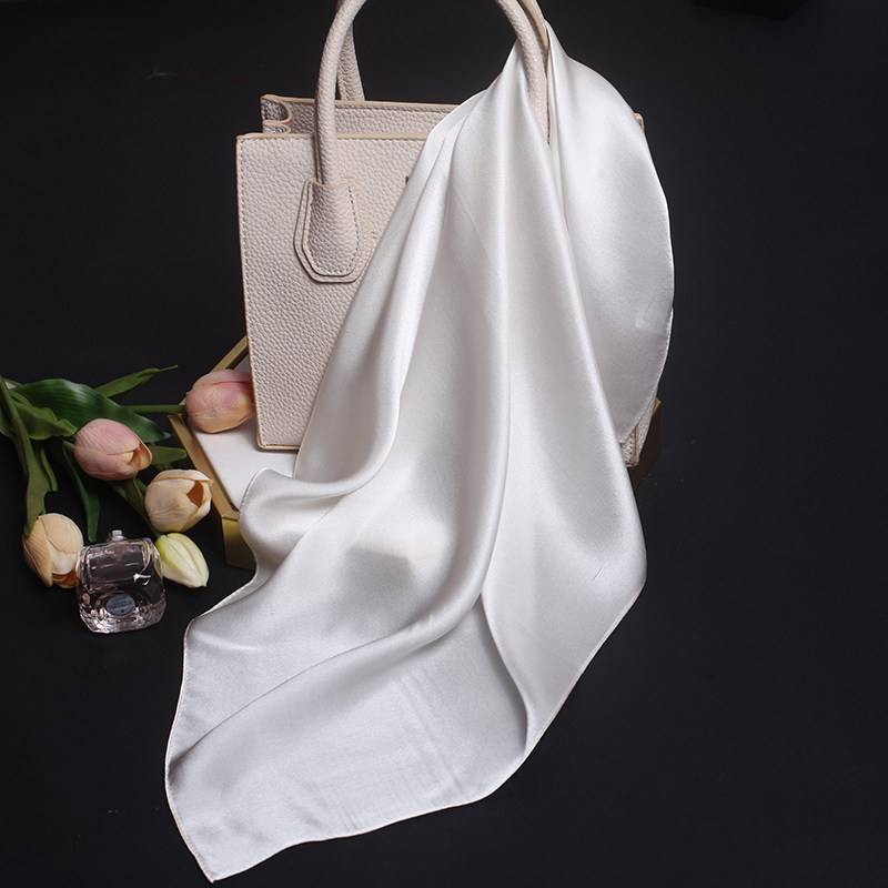 小方巾杭州真丝丝绸百搭韩版围脖职业领巾女纯白色—围巾/丝巾/披肩