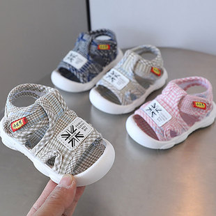 基诺浦夏季新款0-1-2岁男女宝宝凉鞋实心底布鞋婴儿软底学步鞋