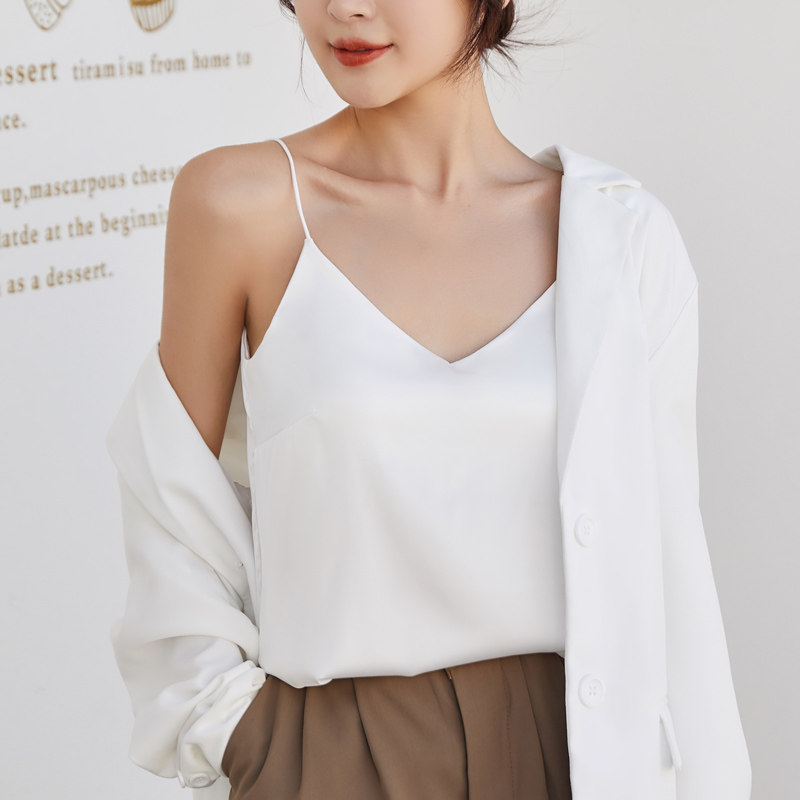带胸垫一体式配西装的白色小吊带背心女外穿内搭夏内衬内穿雪纺衫