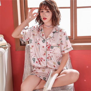 2019睡衣女夏季冰丝性感短袖夏天女士春秋薄款仿真丝绸家居服套装