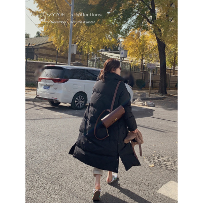 lazyzoelessismore时髦的大被子羽绒服女白鸭绒立领长款外套