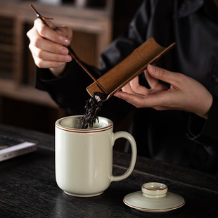 金镶玉汝窑泡茶水杯茶杯大号大容量冬天茶杯男款陶瓷2023新款高档