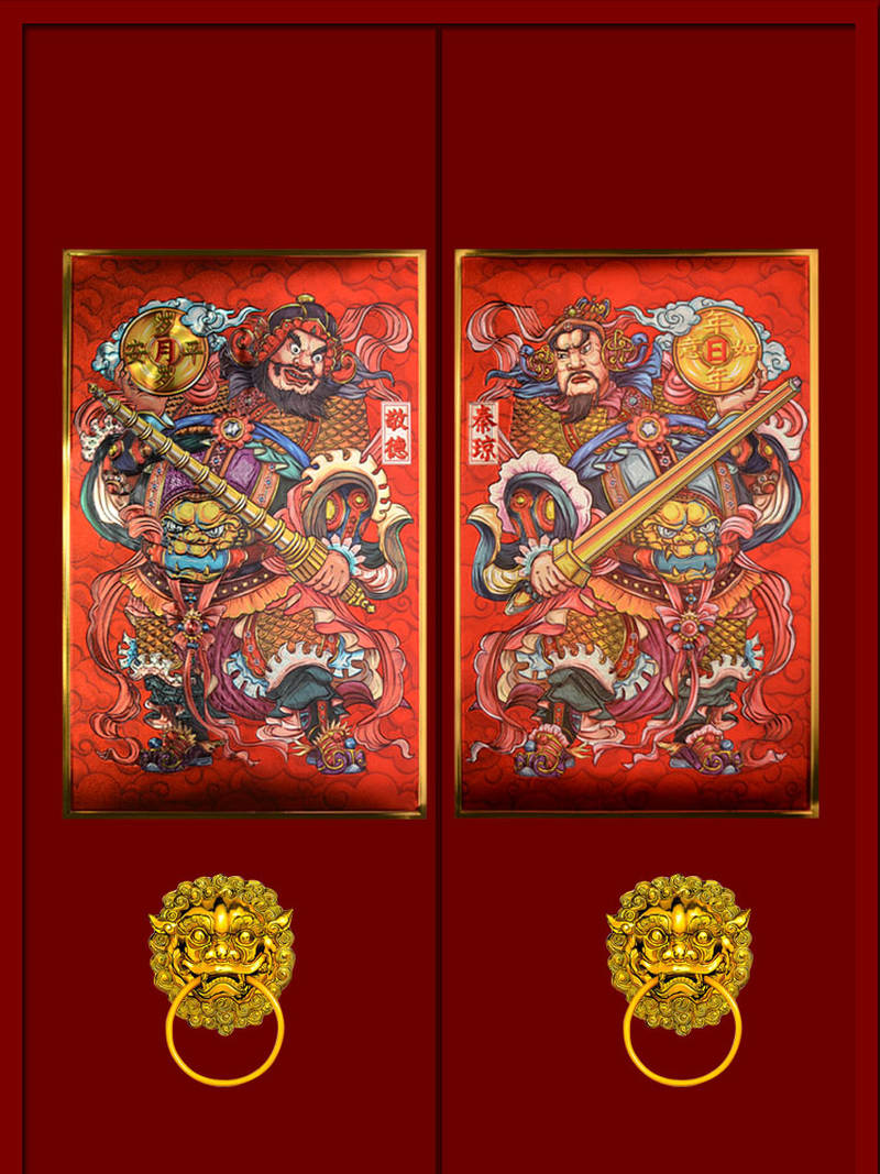 门神贴大门2022过年门画新年春节年画门贴立体浮雕秦琼尉迟恭贴画
