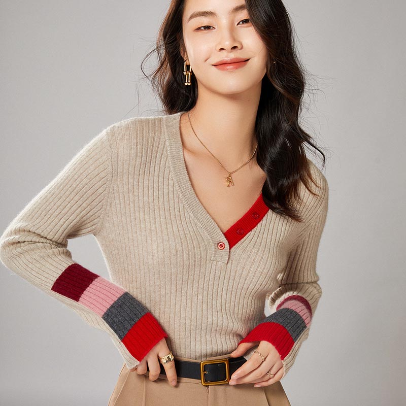 v领羊毛打底衫女2021年秋冬新款毛衣