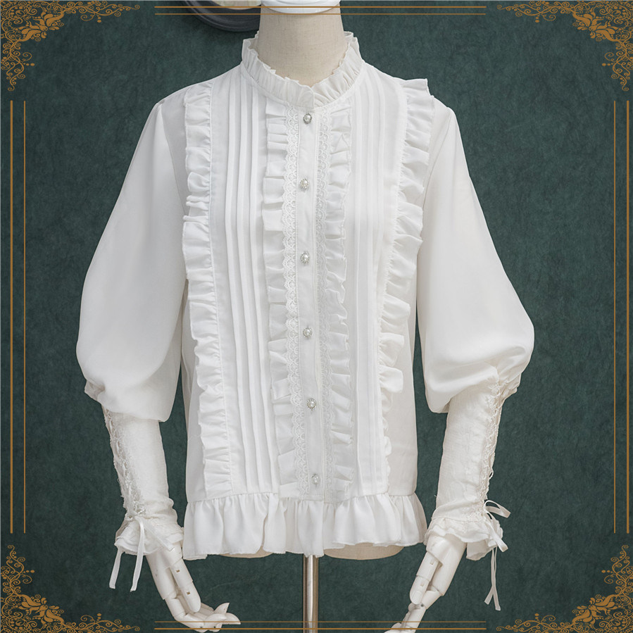 月玲珑-原创百搭优雅复古荷叶边蕾丝绑带长袖lolita羊腿袖衬衫优惠券