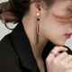 钛钢玫瑰金几何长款耳环时尚撞色格子耳饰高级感韩系个性创意耳坠