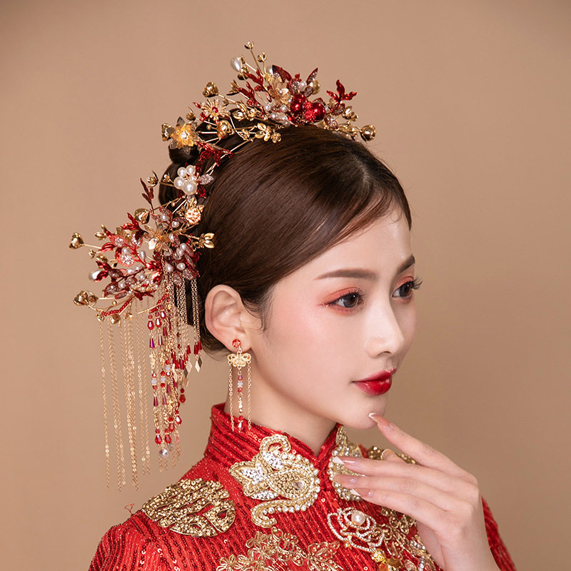 秀禾服头饰结婚新娘流苏步摇凤冠中式大气婚礼简单2021新款发饰