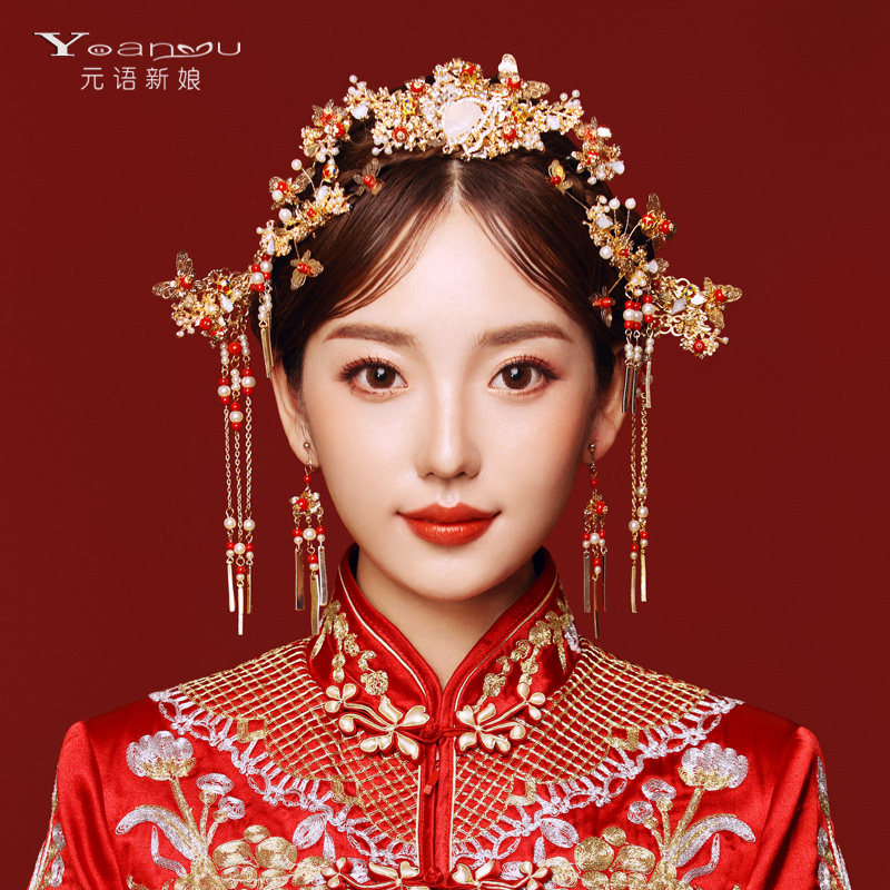 中式新娘头饰秀禾蝴蝶凤冠流苏步摇古装发饰婚礼结婚秀禾服饰品女