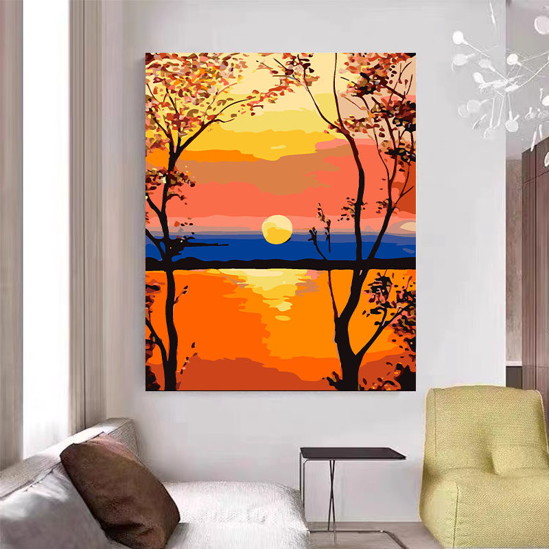 【海边日落】diy数字油画手工填色画治愈唯美丙烯画风景装饰画画