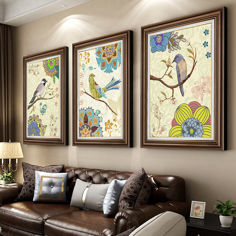 大芬油画村装饰画美式挂画客厅沙发背景墙壁画三联卧室餐厅肌理画