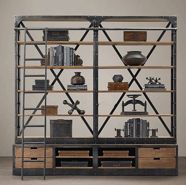 艺米铁工业风铁艺书架美式乡村陈列展示架loft复古做旧楼梯置物架