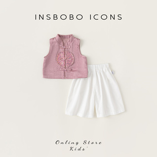 INSbobo女童汉服套装夏季儿童盘扣无袖上衣两件套宝宝中式童装夏