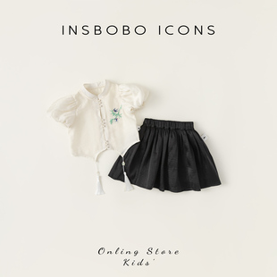 INSbobo女童套装夏季汉服挂绳上衣儿童新款中式两件套洋气薄款夏