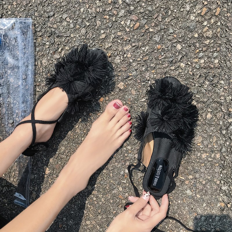 网红包头半拖鞋女外穿2019夏季新款绑带韩版百搭毛拖凉鞋平底时尚|msdalam kategori Kasut wanita, selipar - dari Buy2taobao.com untuk memberikan perkhidmatan ejen Taobao profesional membeli