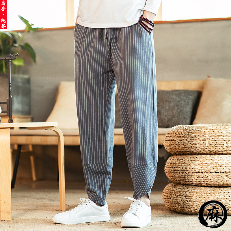 Chinese style Cotton and hemp stripe Casual pants Chinese style Vintage Style Tang costume man trousers Spring and summer Easy Large Haren pantsin the Men's clothing, National Costume(new), 秀禾服 category - from Buy2taobao.com to provide professional Taobao agent buy service