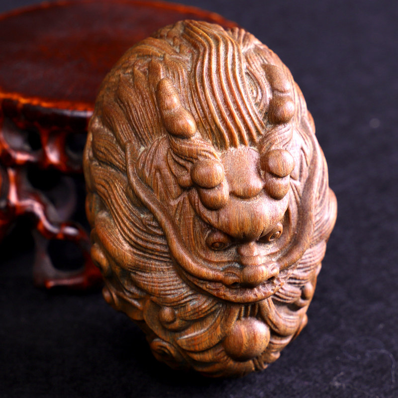 绿檀雕刻祥龙吐珠手把球小件文玩手把件男古玩把玩件红木盘玩老件