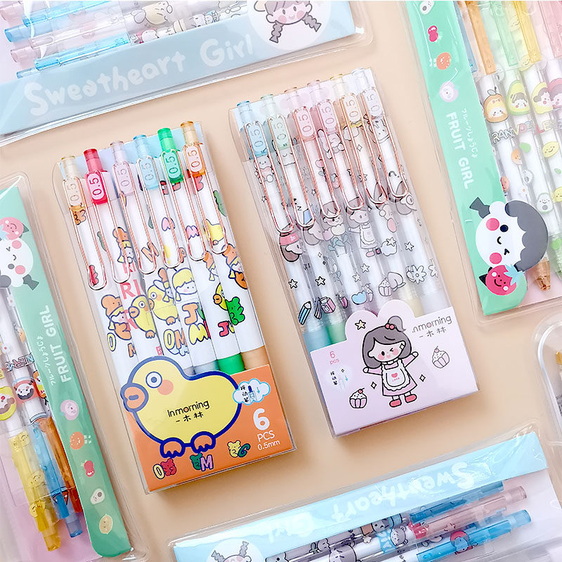 一木林可爱按动中性笔少女套装笔0.