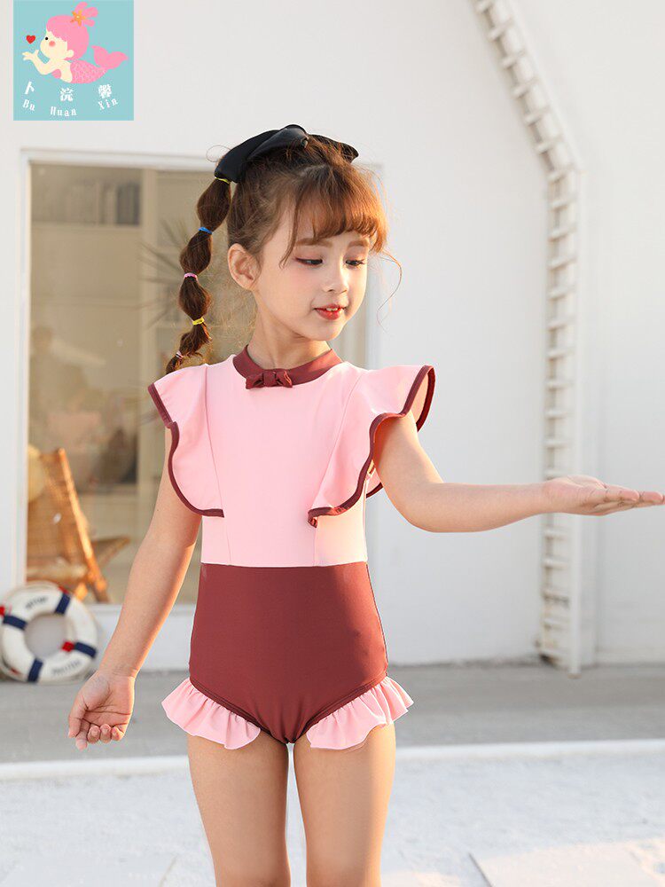 连体泳衣三角荷叶边_新款儿童泳衣女童连体三角气质公主荷叶边中小童