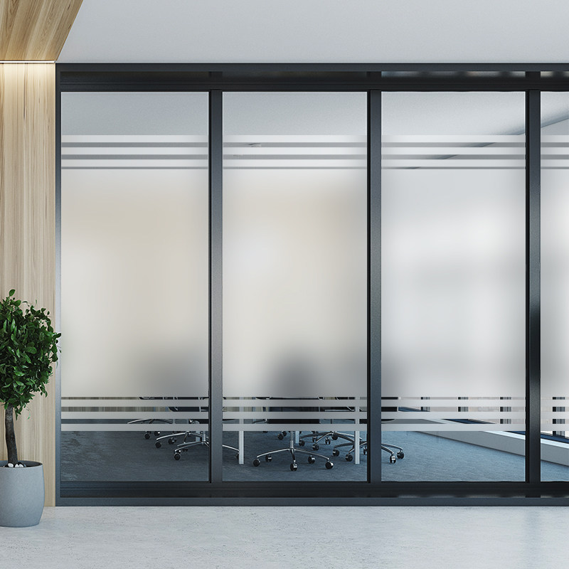 静电免胶磨砂办公室玻璃贴膜半透明条纹移门隔断防撞腰线窗户贴纸