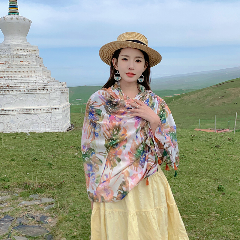 彩色芭蕉叶防晒披肩女薄款旅游沙漠丝巾民族风纱巾沙滩巾外搭百搭