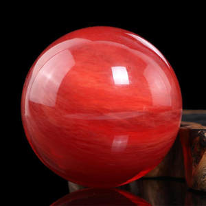 莱旭天然红水晶球摆件红色熔炼水晶球客厅办公居家风水球鸿运当头