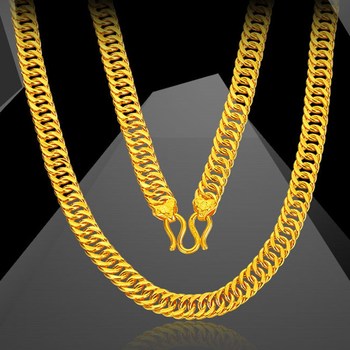 福字扣头男士越南沙金马鞭项链 仿真金黄金扁身项链粗款黄金项链