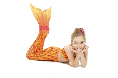 女童美人鱼泳衣服装儿童人鱼尾巴公主裙游泳衣女孩分体比基尼套.