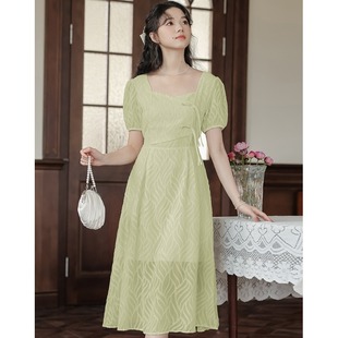曼波风薄荷绿色连衣裙2024新款女夏季国风新中式别致独特裙子绝美