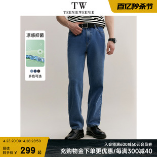 TeenieWeenie小熊男装牛仔裤2024夏季新款休闲直筒宽松黑色裤子潮