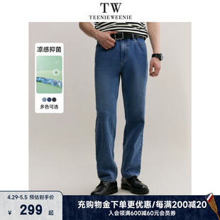 TeenieWeenie小熊男装牛仔裤2024夏季新款休闲直筒宽松黑色裤子潮