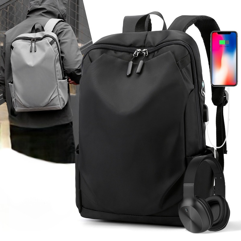 新款男士商务USB电脑双肩背包高中大学生书包 户外旅行登山包