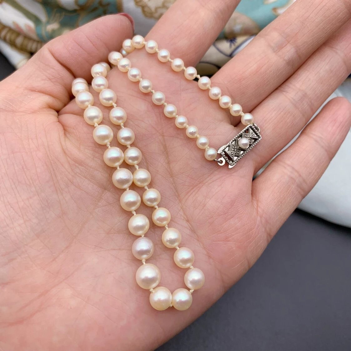 *中古*御木本mikimoto 海水akoya珍珠 经典单层渐变塔链 复古项链
