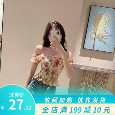 2020新款韩版女装百搭潮甜美小碎花收腰短袖上衣夏季洋气女雪纺衫在类目 女装/女士精品, 蕾丝衫/雪纺衫中 - 来自Buy2taobao.com提供专业的淘宝代购服务