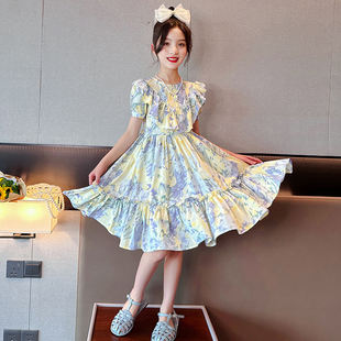 韩国女童海边度假风碎花连衣裙夏季新款韩版薄款短袖长款裙子洋气