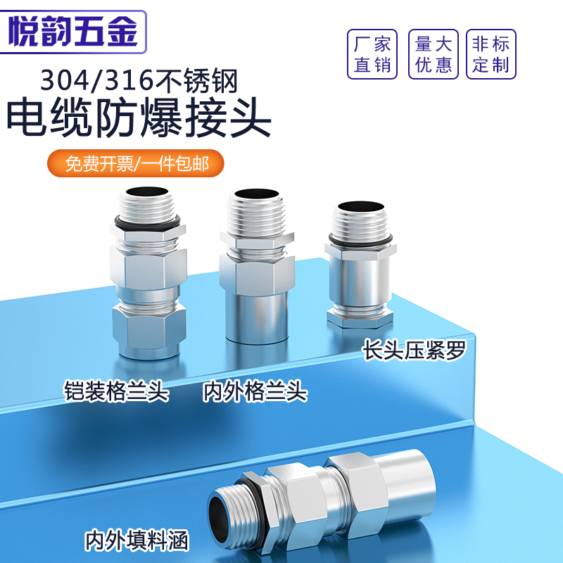 304不锈钢铠装防爆电缆格兰头单外