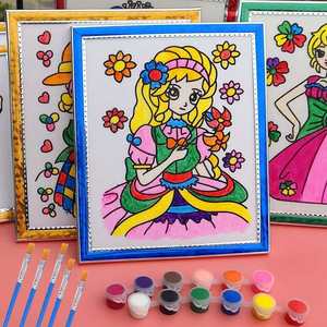 儿童水彩画涂色画板儿童泡沫板涂鸦水彩画水粉涂色画颜料广场夜市