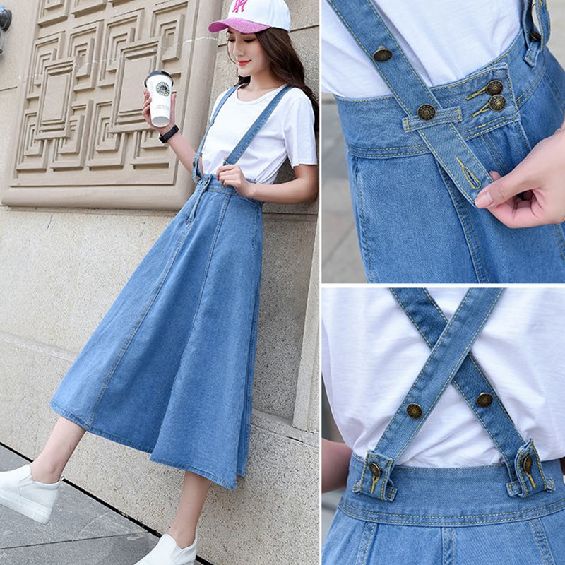 2019春秋新款牛仔背带裙女大摆裙高腰女学生韩版半身裙中长款伞裙在类目 女装/女士精品, 半身裙中 - 来自Buy2taobao.com提供专业的淘宝代购服务