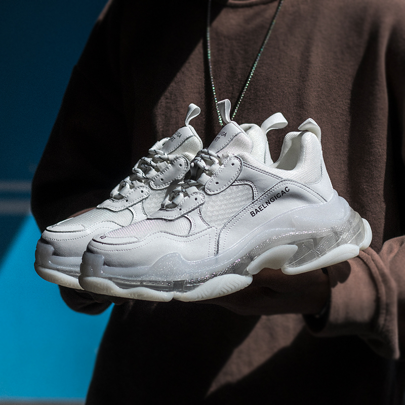 巴黎老爹鞋水晶气垫三层底百搭增高ins休闲运动网面小白鞋男潮流