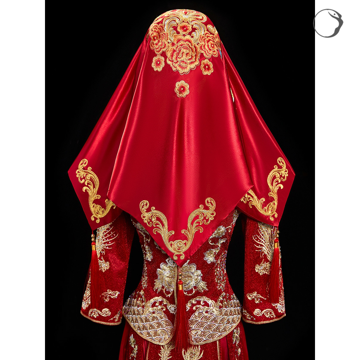 红盖头结婚蕾丝透明中式复古婚礼新娘盖头纱红色秀禾服盖头网纱薄-mc