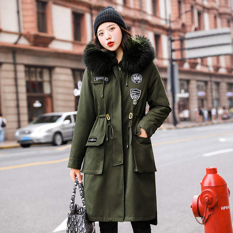 特价棉衣女修身 收腰 加绒_军大衣女加绒加厚派克羽绒棉服修身收腰