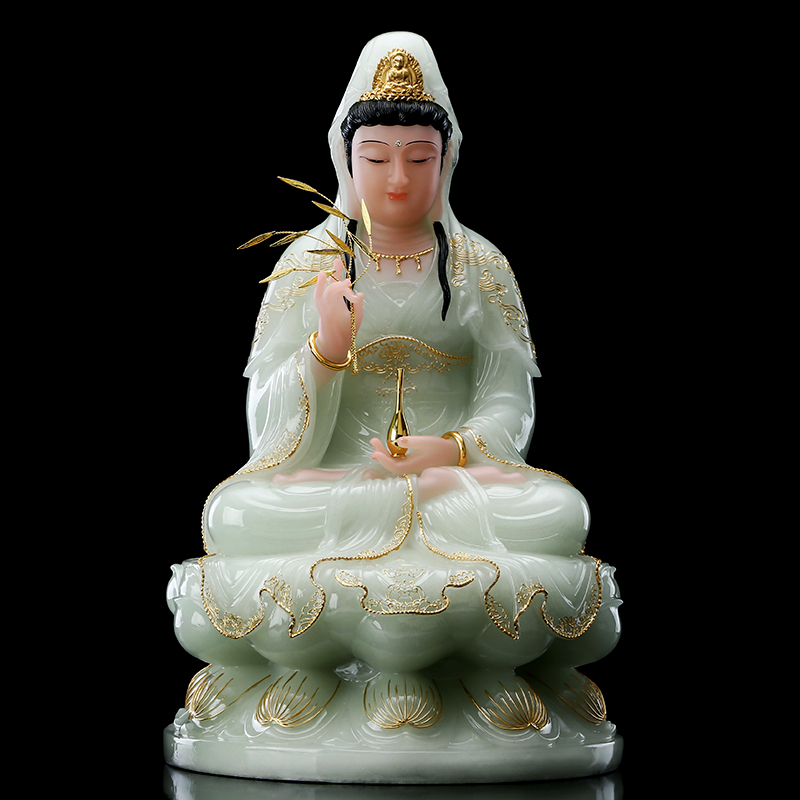 高档汉白玉观音佛像摆件家用供奉石玉雕佛像南海观世音菩萨客厅