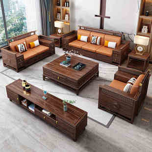 新中式乌金木实木沙发全实木大户型贵妃储物高端别墅客厅家具组合