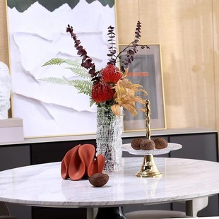 现代简约圆形拉丝玻璃花瓶干花家居客厅书房装饰品花瓶摆件工艺品