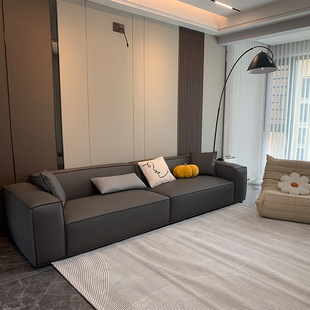 现代豆腐块真皮沙发意式极简约客厅小户型沙发组合三人位直排网红