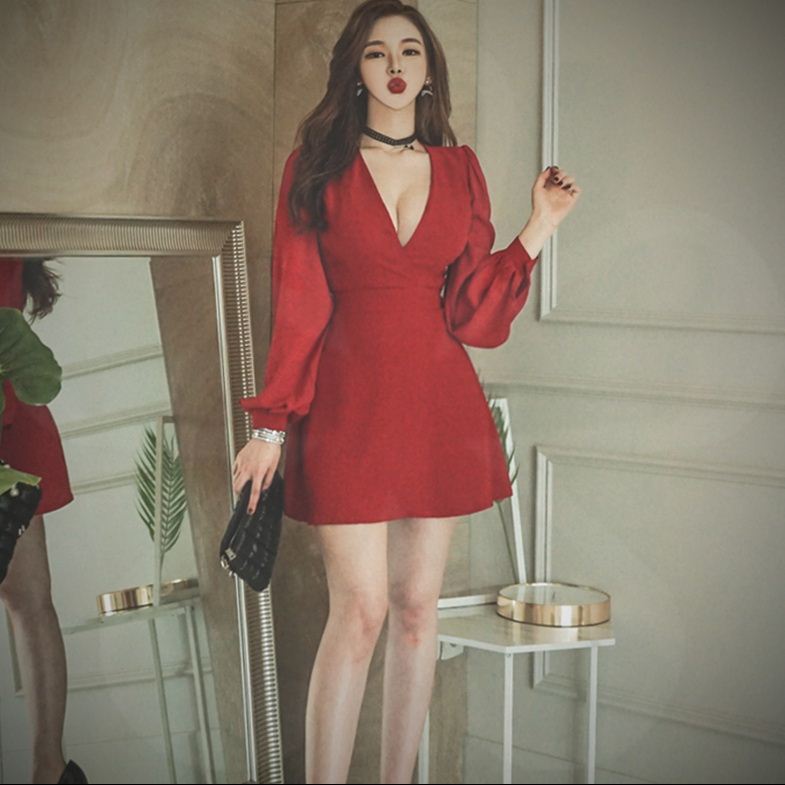 加大码女装秋冬深V性感长袖连衣裙轻奢名媛胖mm遮胯红色裙子显瘦|msdalam kategori Butik wanita / wanita, wanita saiz besar - dari Buy2taobao.com untuk memberikan perkhidmatan ejen Taobao profesional membeli