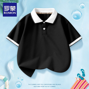 罗蒙男童polo衫短袖中大童T恤纯棉班服女童白色打底衫小学生校服