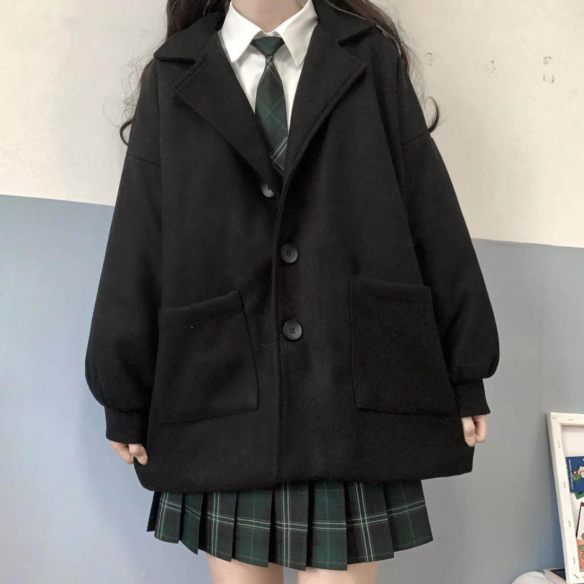 一折jk制服大衣短款